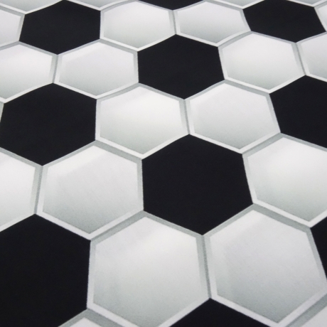 Stoff Baumwolle Popeline 3D Fußball Design schwarz weiß grau