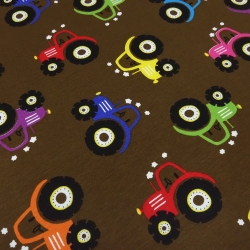 Stoff Baumwoll Jersey Trecker Traktor braun blau rot grün gelb