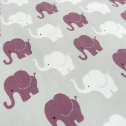 Stoff Baumwolle Jersey Elefanten Parade hellgrau weiß beere
