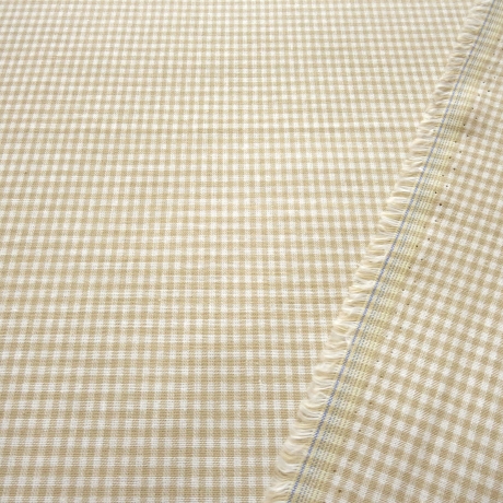 Stoff Baumwolle 2 mm Zefir Karo beige weiß kariert Kleiderstoff