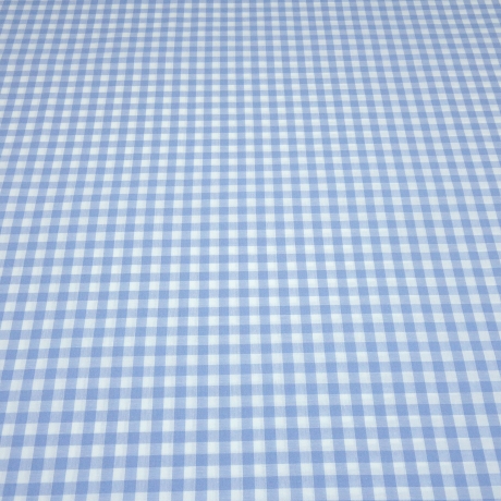 Stoff 100% Baumwolle Zefir Karo 1 cm hellblau weiß kariert