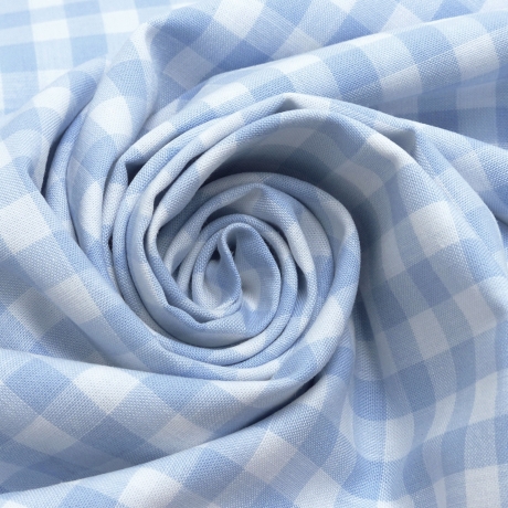 Stoff 100% Baumwolle Zefir Karo 1 cm hellblau weiß kariert