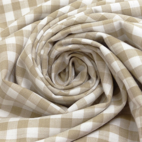 Stoff Baumwolle 1 cm Zefir Karo beige weiß kariert Kleiderstoff
