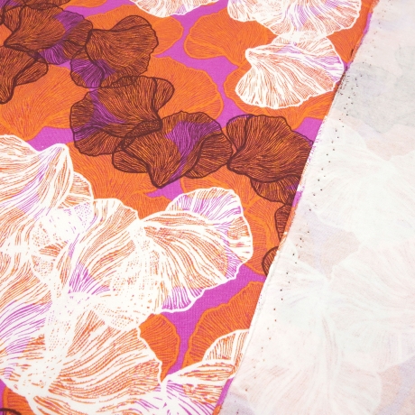 Stoff Viskose Jersey Blumen Blüten orange weiß braun violett