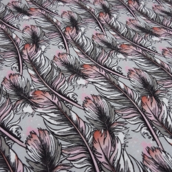 Stoff Baumwolle French Terry Federn grau rosa coralle weiß sw