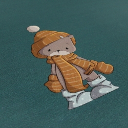 Stoff Baumwolle Jersey Panel 68cm x 146cm Winterbär grün braun