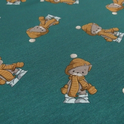 Stoff Baumwolle Jersey Winterbär Teddy Bär Design grün braun