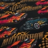 Stoff Baumwolle Jersey Motorshow Rennwagen Auto schwarz orange