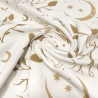 Stoff Baumwolle Jersey Boho leaves Bäume Mond Sterne beige braun