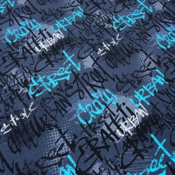 Stoff Baumwolle Jersey Graffiti Design blau türkis weiß schwarz