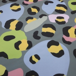 Stoff Softshell funky Leo Design grau multicolor bunt Jackenstof