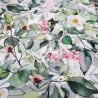 Stoff Baumwolle Jersey mit Eukalyptus Blumenmuster weiß grün rosa