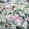 Stoff Baumwolle Jersey mit Eukalyptus Blumenmuster weiß grün rosa