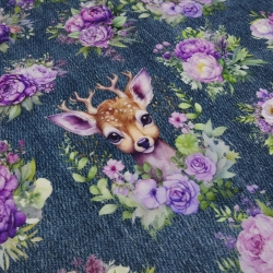 Stoff Baumwolle French Terry DEAR LOVE Rehe Hirsche jeans blau