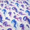 Stoff Baumwolle Jersey Jellifish Quallen weiß blau lila flieder