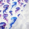 Stoff Baumwolle Jersey Jellifish Quallen weiß blau lila flieder
