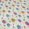 Stoff Baumwolle Jersey Eulen hellgrün orange blau pink bunt
