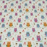 Stoff Baumwolle Jersey Eulen hellgrün orange blau pink bunt