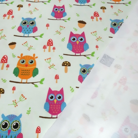 Stoff Baumwolle Jersey Eulen hellgrün orange blau pink bunt