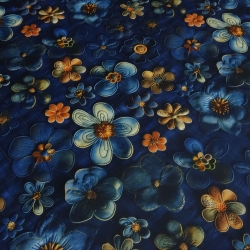 Stoff Sweatshirtstoff Alpenfleece Blumen Blüten Jeanslook blau
