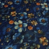 Stoff Sweatshirtstoff Alpenfleece Blumen Blüten Jeanslook blau