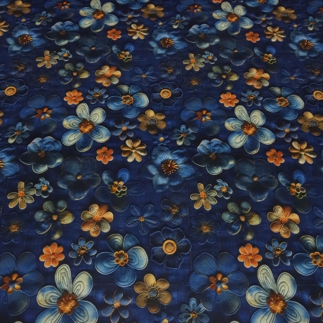 Stoff Sweatshirtstoff Alpenfleece Blumen Blüten Jeanslook blau