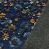Stoff Sweatshirtstoff Alpenfleece Blumen Blüten Jeanslook blau