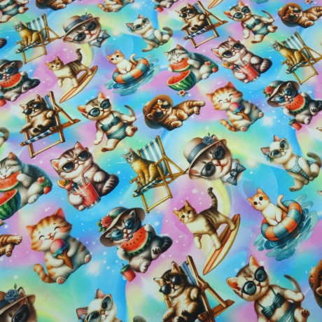 Stoff Baumwolle Jersey mit Katzen Kätzchen Design multicolor bunt