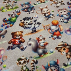 Stoff Baumwolle Jersey Hase Katze Zebra Elefant beige multicolor