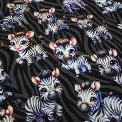 Stoff Baumwolle French Terry Cute Zebras schwarz grau weiß bunt 