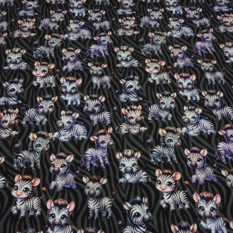 Stoff Baumwolle French Terry Cute Zebras schwarz grau weiß bunt 