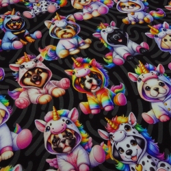 Stoff Baumwolle French Terry Unicorn Dogs Hunde schwarz grau bunt