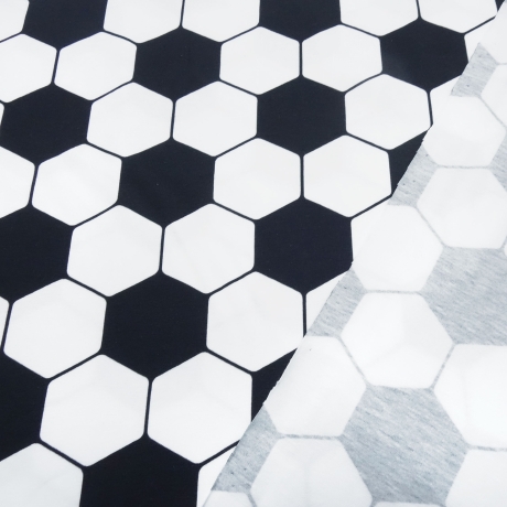 Stoff Baumwolle Jersey Fußball Soccer Design schwarz weiss