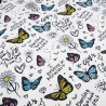 Stoff Baumwolle French Terry Schmetterlinge Schriften weiß bunt