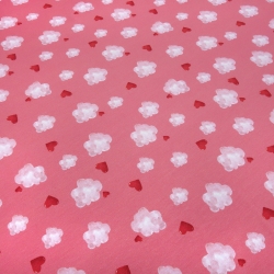 Stoff Baumwolle Jersey Happy be pink Wolken Herzen pink rosa