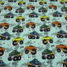 Stoff Baumwolle Jersey Burnout Monstertrucks Autos mint grün bunt