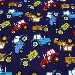 Stoff Baumwolle Jersey Farmer Trecker Traktor Design dunkelblau