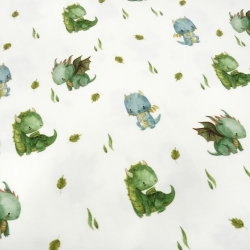 Stoff Baumwolle Jersey Little Dragon Drachen cremeweiß grün blau