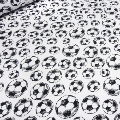 Stoff Baumwolle Jersey Fußball Soccer Bälle weiß schwarz