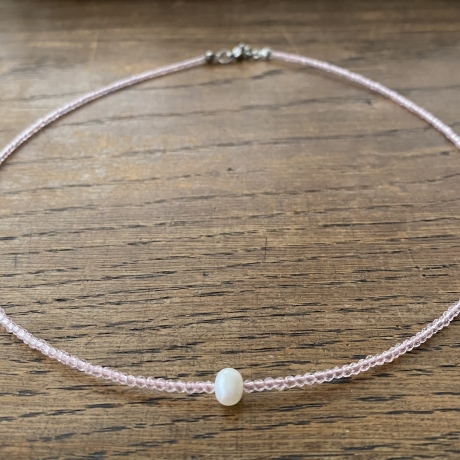 Kette Süßwasserperle mit Glasperlen rosa