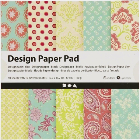 Bastel-Papier -Grün/Purpel- 15x15 cm, 50 Blatt10 Motive 120g