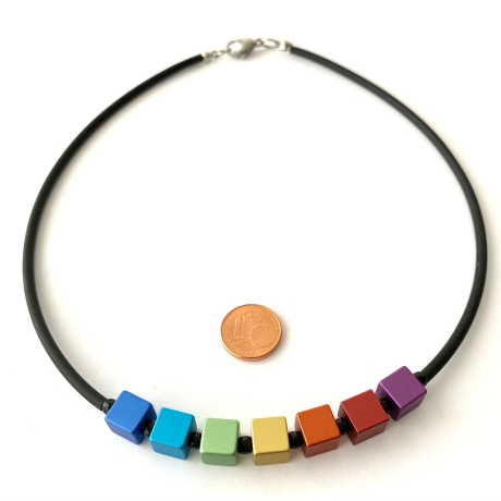 Kette Aluminium Würfel Regenbogen