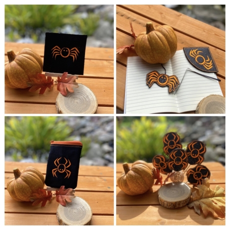 Spinne Lesezeichen Buchecke Lichtdeko 3x Satinstick stickdirwas