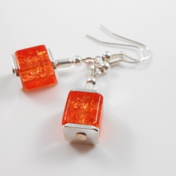 ღ OHRHÄNGER Würfel Crash Glas Orange mit Haken /5512O