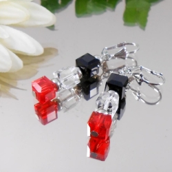 GLANZ Design Würfel Ohrhänger Rot Schwarz Klar /5577O
