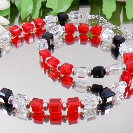 GLANZ Design Würfelkette Rot Schwarz Klar /5577