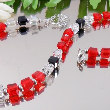 GLANZ Design Würfelkette Rot Schwarz Klar /5577