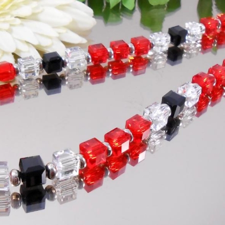 GLANZ Design Würfelkette Rot Schwarz Klar /5577