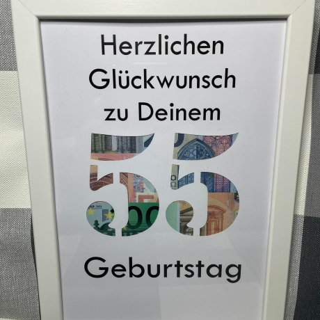 Geldgeschenk Bilderrahmen 55. Geburtstag personalisierbar DIN A4