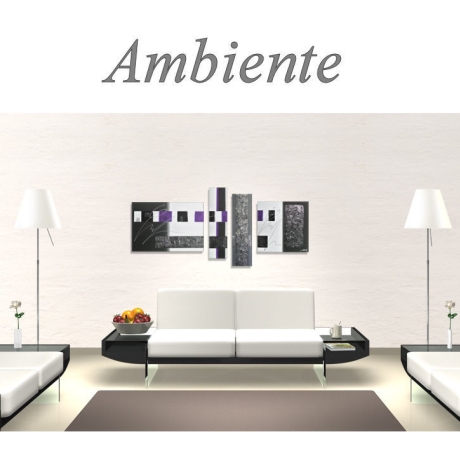 MK1 Art Bild Leinwand Abstrakt Kunst Malerei Acrylbild lila grau